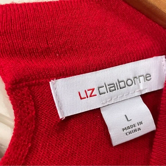 Liz Claiborne•Diamond Rhinestones & Pearls•Neckline Red Sweater•Large - Picture 6 of 9